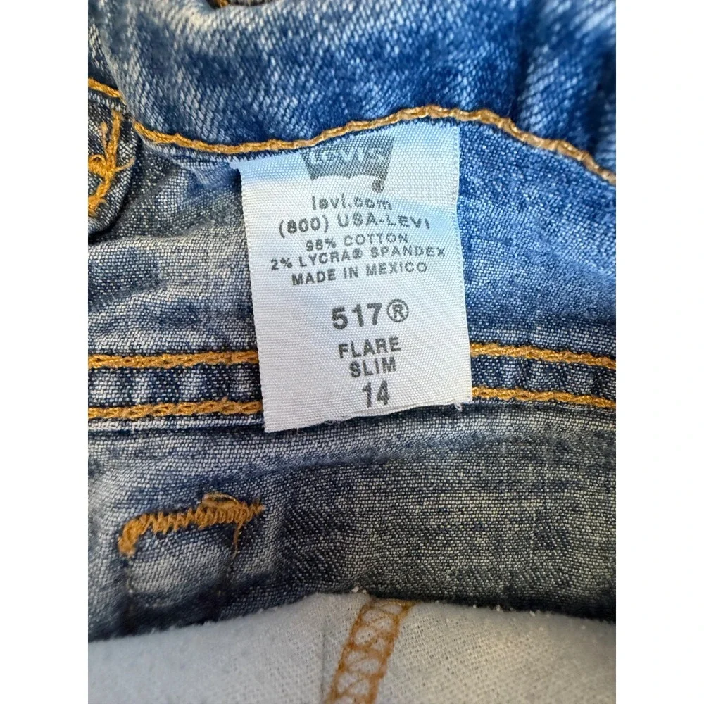 Levis 517 Kids Flare Slim Jeans Light Wash Blue Size 14 Stretch Denim 517-0217